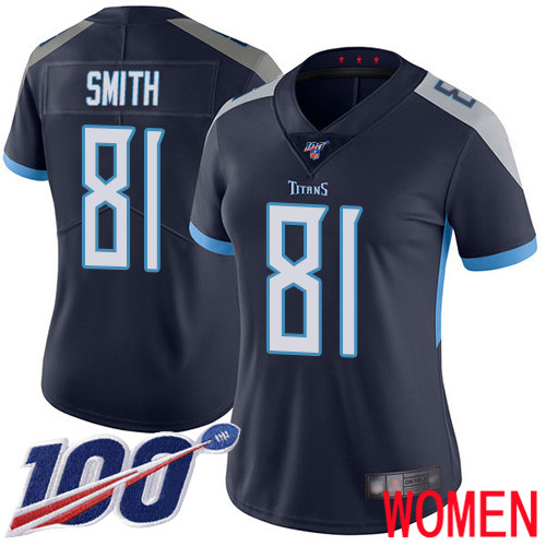 Tennessee Titans Limited Navy Blue Women Jonnu Smith Home Jersey NFL Football #81 100th Season Vapor Untouchable